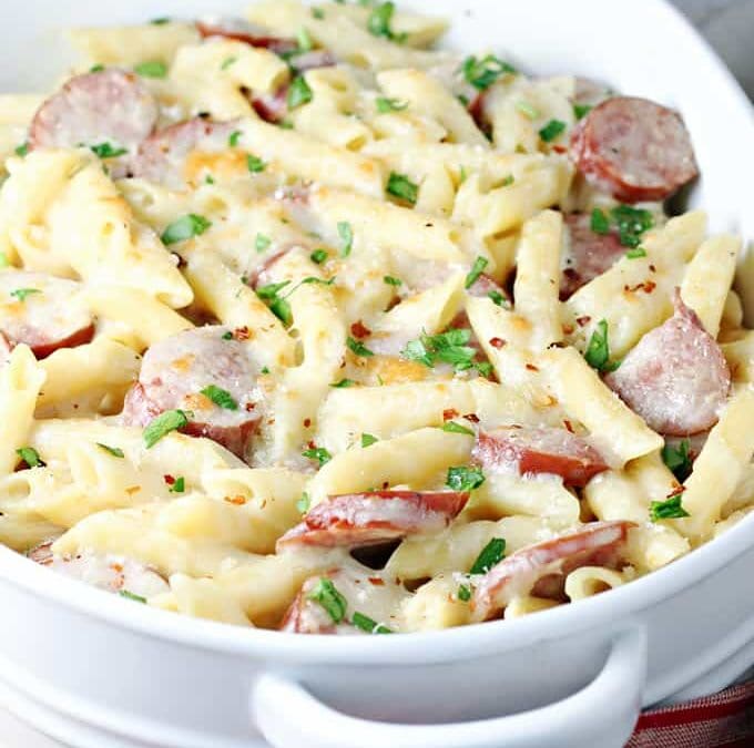 Smoked Sausage Alfredo Bake