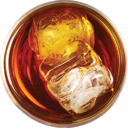 bourbon on the rocks top view