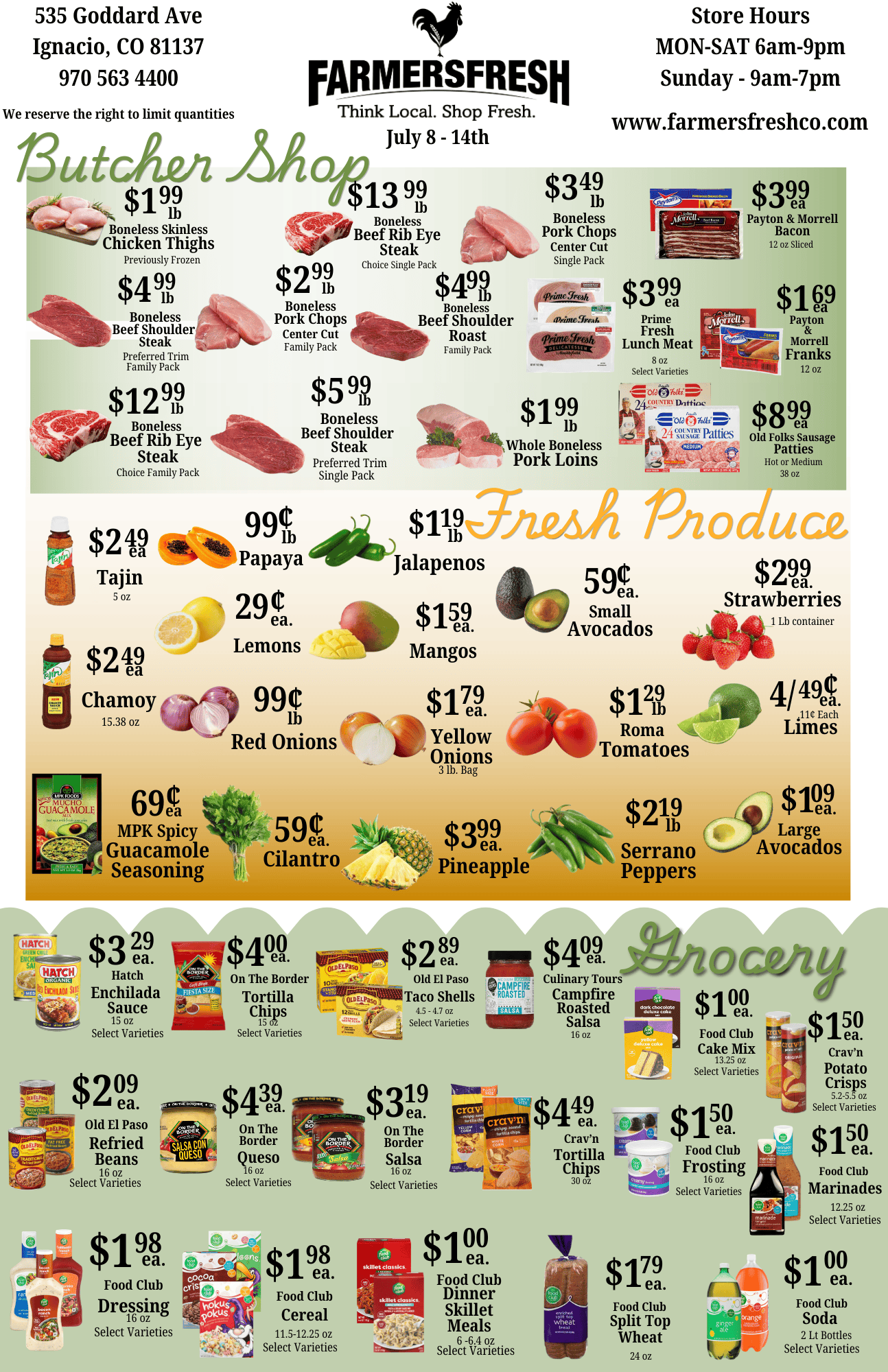 Weekly specials for farmer's fresh market page 1