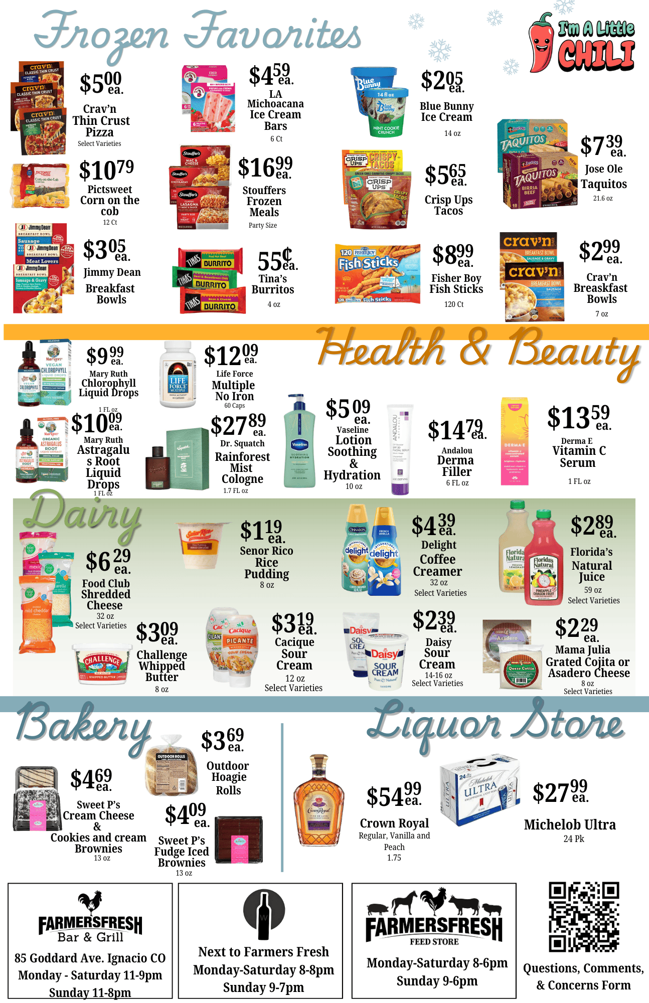 Weekly specials for farmer's fresh market page 1